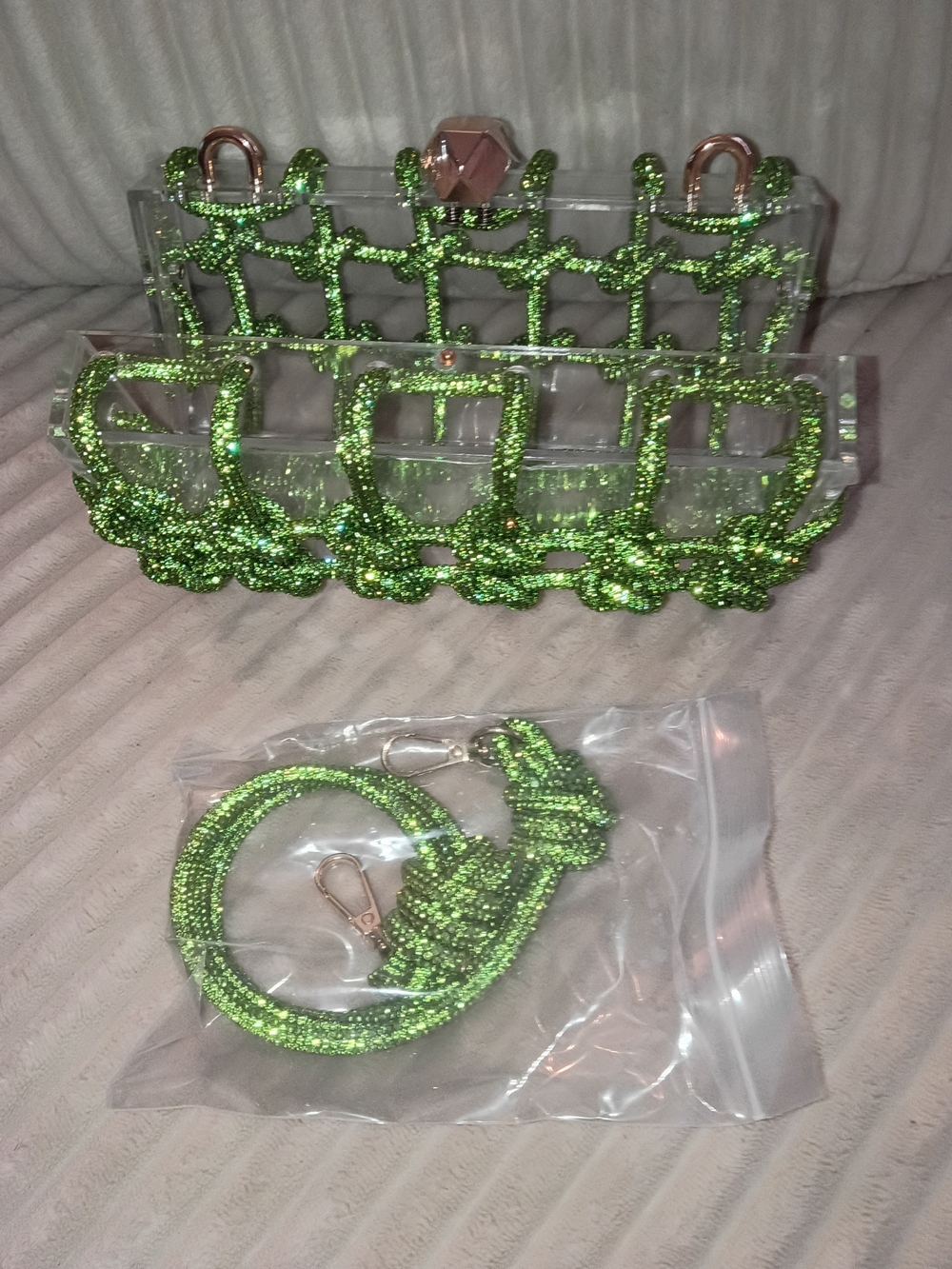 Glitter Green Acrylic Clutch with Matching Strap